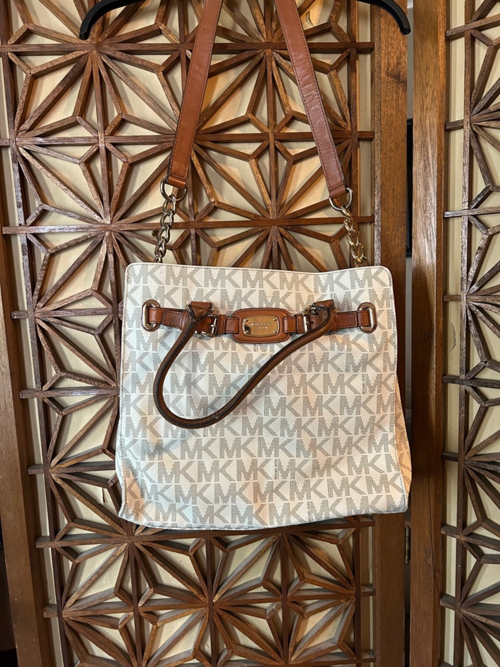 Michael Kors Beige and Brown MK Signature Tote large